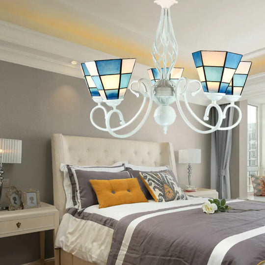 Modern Blue Mosaic Cone Chandelier With 3 Lights For Dining Room Ceiling