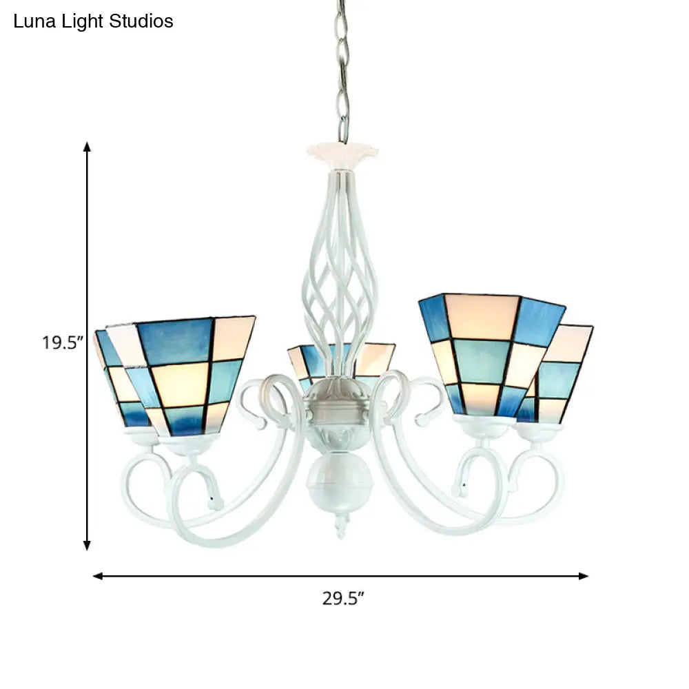 Modern Blue Mosaic Cone Chandelier With 3 Lights For Dining Room Ceiling