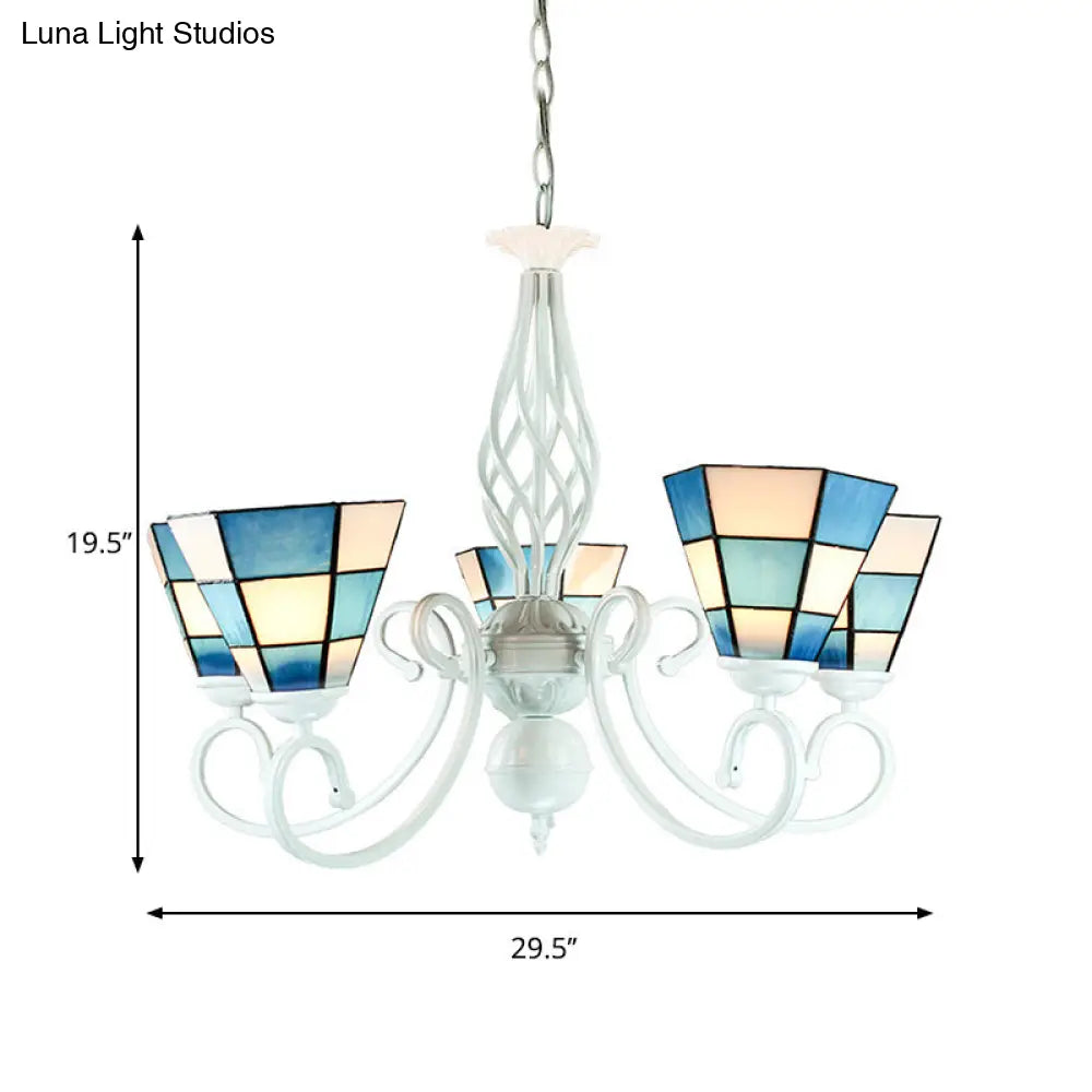 Blue Glass Chandelier - Stylish Cone Hanging Ceiling Light Mosaic Modern Design 3 Lights For Dining