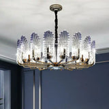 Modern Blue Peacock Feather Crystal Chandelier - 12-Light Dining Room Ceiling Lighting