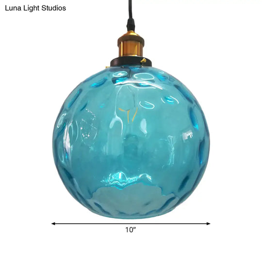 Modern Blue Rippled Glass Ball Hanging Light With Brass Ceiling Suspension - 1 (8’/10’/12’ Sizes)