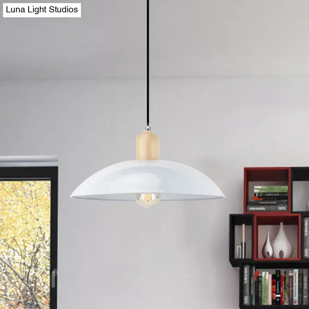 Sleek Metal And Wood Pendant Light Fixture With Bowl Design 1 Bulb - 12.5/16 Diameter Black/White