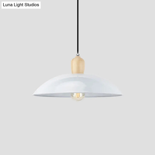 Sleek Metal And Wood Pendant Light Fixture With Bowl Design 1 Bulb - 12.5/16 Diameter Black/White