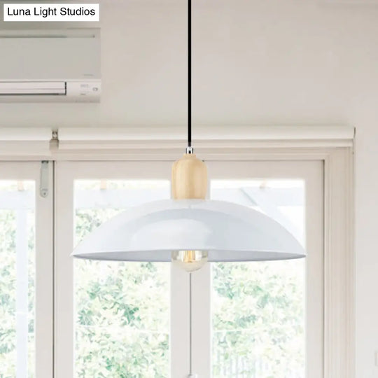 Sleek Metal And Wood Pendant Light Fixture With Bowl Design 1 Bulb - 12.5/16 Diameter Black/White