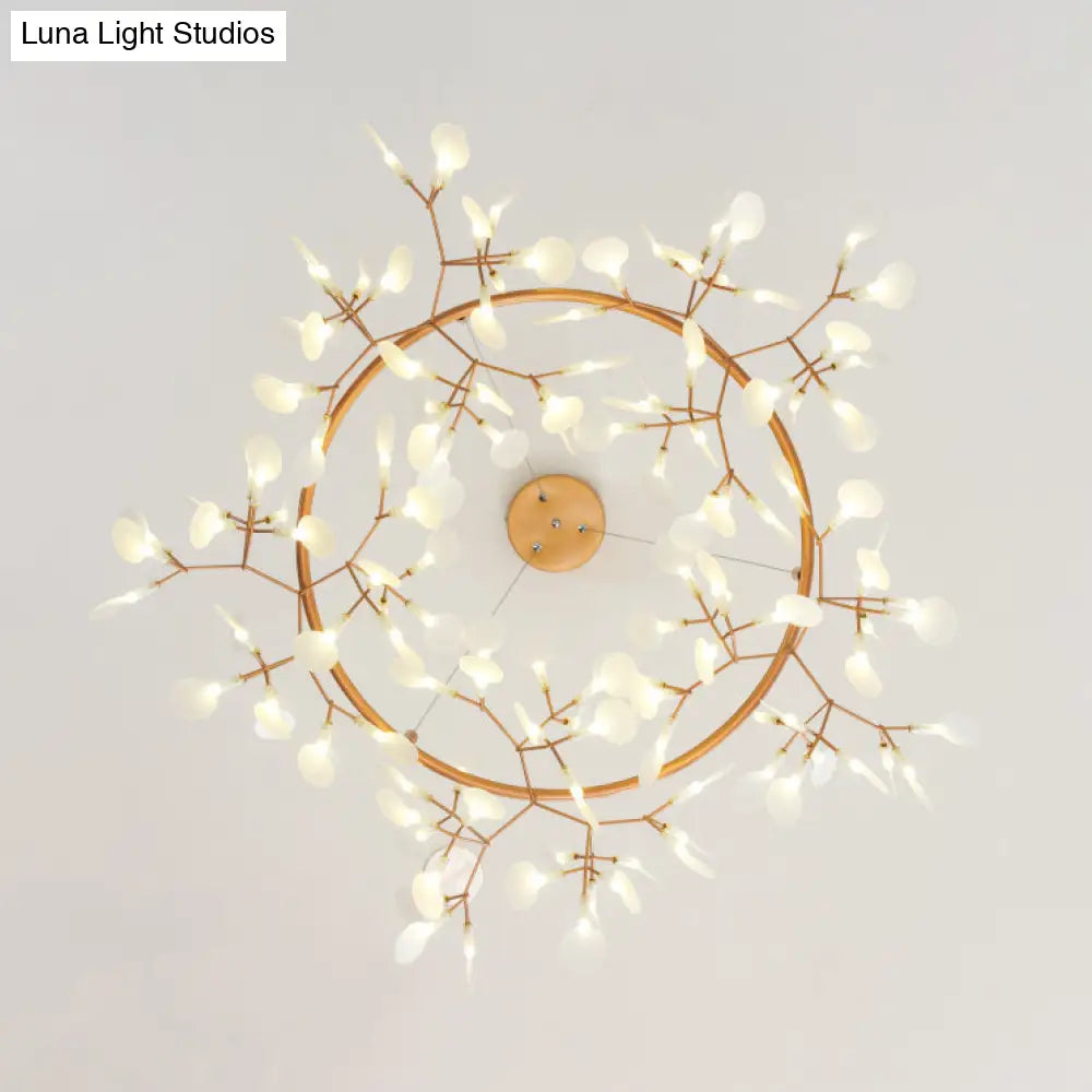 Modern Branch Chandelier With Leaf Deco Acrylic & Metal Gold Finish - 81/108-Light Hanging Lamp