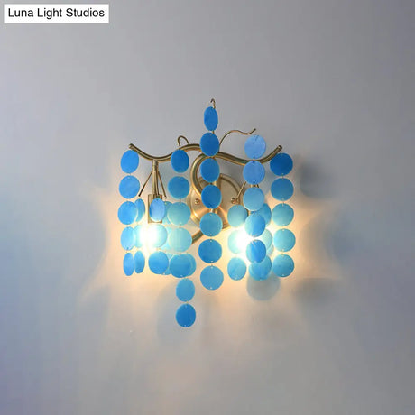 Modern Branch Design Bedroom Wall Lamp - Blue/Pink Glass 2 Lights Open Bulb