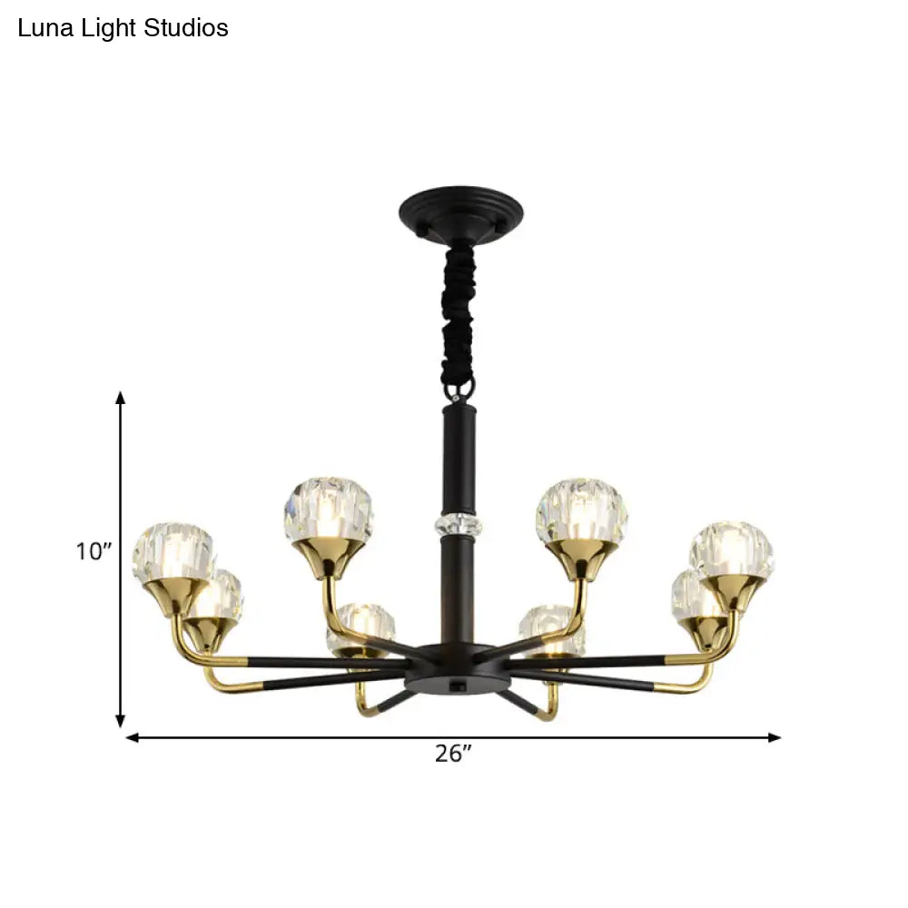 Modern Branching Crystal Ball Chandelier | 6/8/12 Head Suspension Light in Black-Gold