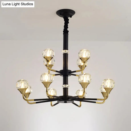 Modern Branching Crystal Ball Chandelier | 6/8/12 Head Suspension Light in Black-Gold