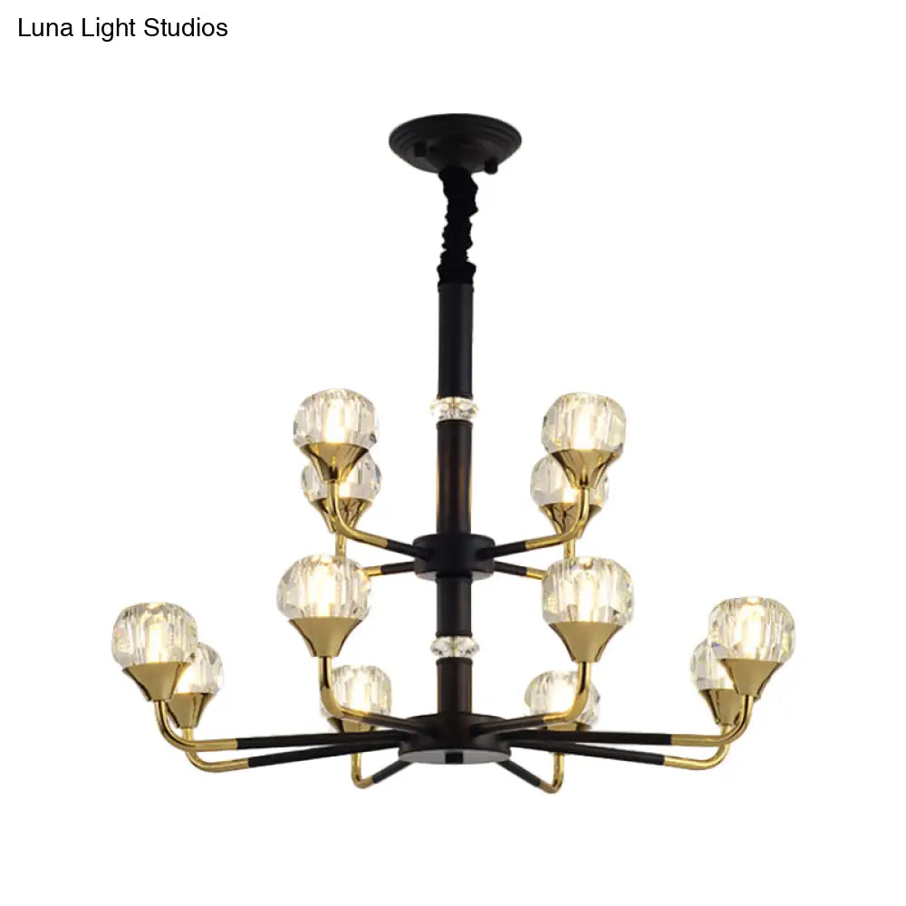 Modern Branching Crystal Ball Chandelier | 6/8/12 Head Suspension Light in Black-Gold