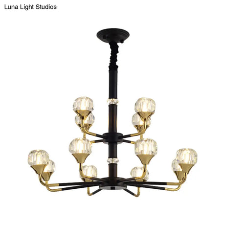Modern Branching Crystal Ball Chandelier | 6/8/12 Head Suspension Light in Black-Gold