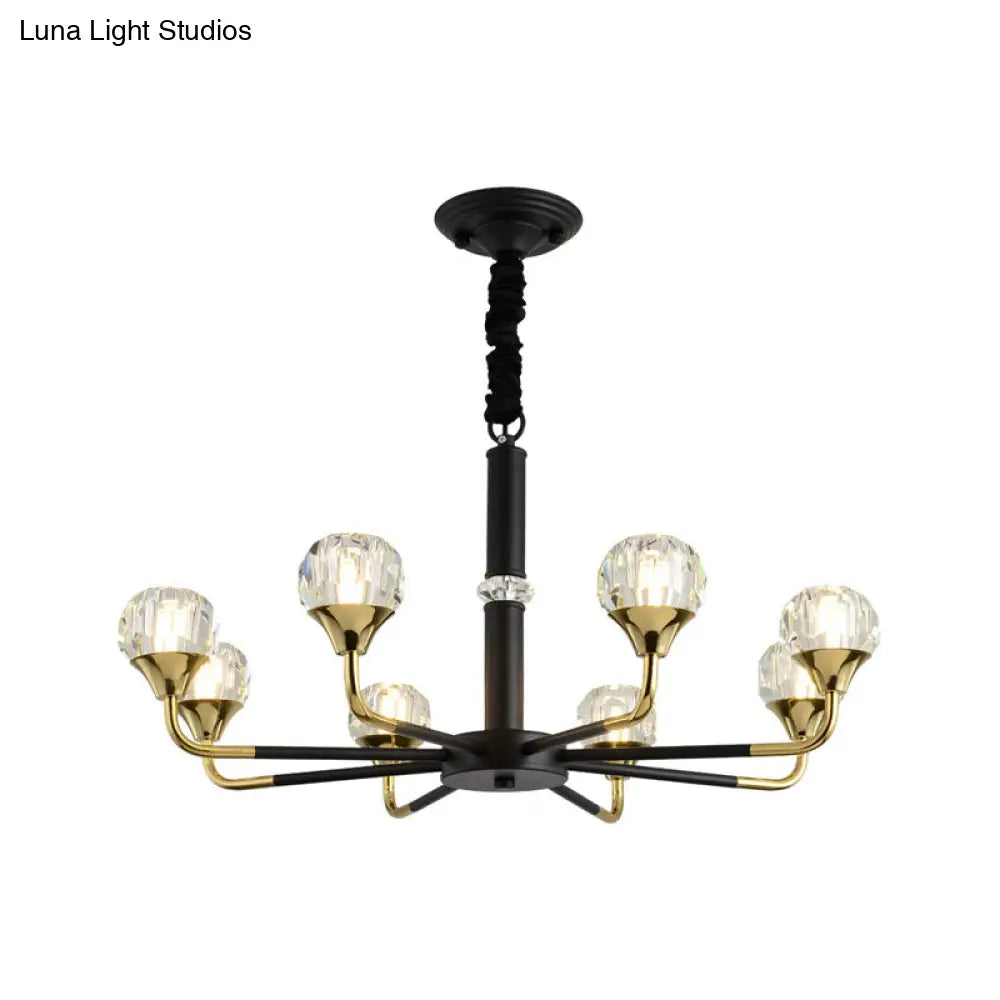 Modern Branching Crystal Ball Chandelier | 6/8/12 Head Suspension Light in Black-Gold
