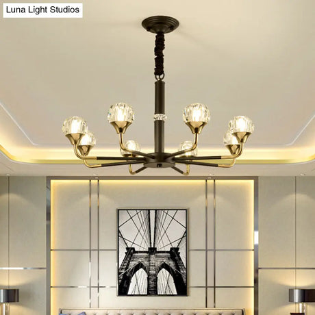 Modern Branching Crystal Ball Chandelier | 6/8/12 Head Suspension Light in Black-Gold