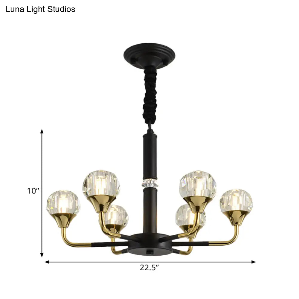Modern Branching Crystal Ball Chandelier | 6/8/12 Head Suspension Light in Black-Gold