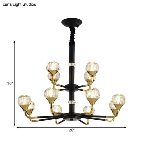 Modern Branching Crystal Ball Chandelier | 6/8/12 Head Suspension Light in Black-Gold