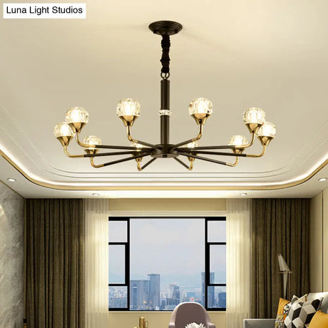 Modern Branching Crystal Ball Chandelier | 6/8/12 Head Suspension Light in Black-Gold