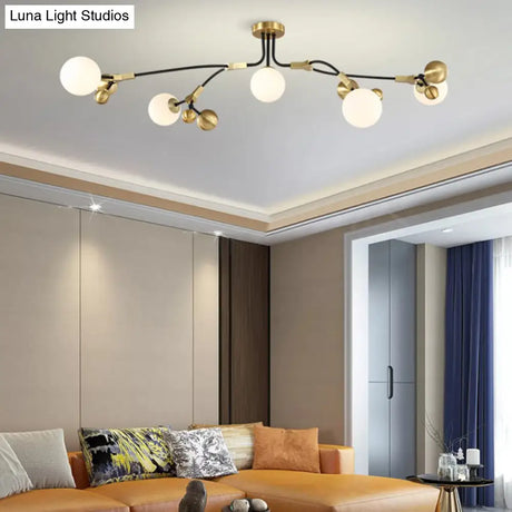 Modern Brass Ball Hanging Pendant Light With White Glass Shade - 2/5/7 Head Bedroom Chandelier