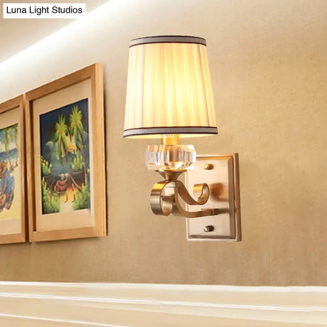 Modern Brass/Black Wall Mount Light With Cone Shade - Contemporary Fabric Sconce