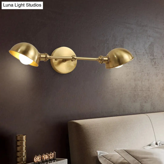 Modern Brass Bowl Wall Light Fixture With 2 Heads - Bedroom Sconce Lighting
