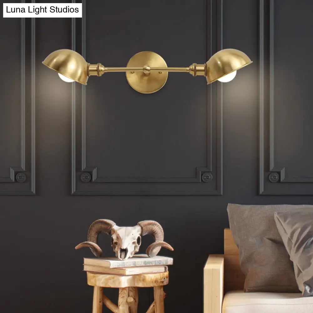 Modern Brass Bowl Wall Light Fixture With 2 Heads - Bedroom Sconce Lighting