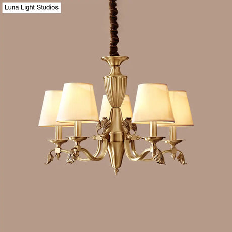 Modern Brass Candelabra Chandelier With Fabric Shade - Ceiling Lighting Fixture