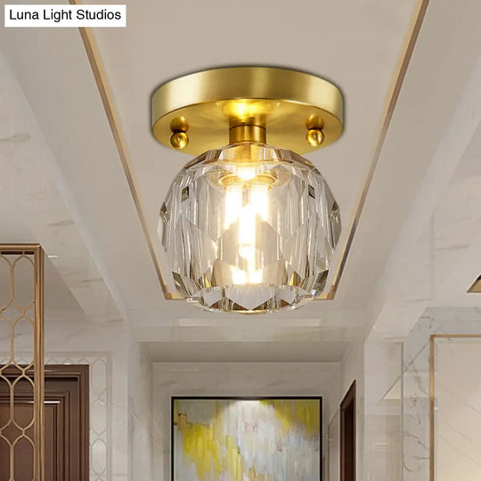 Modern Brass Ceiling Light With Faceted Crystal Globe Shade