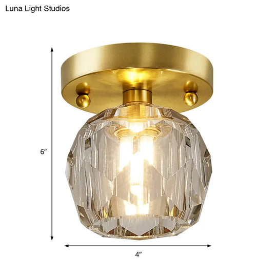 Modern Brass Ceiling Light With Faceted Crystal Globe Shade