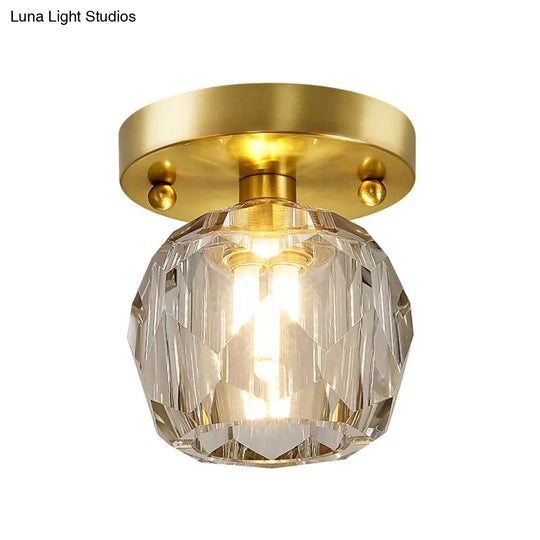 Modern Brass Ceiling Light With Faceted Crystal Globe Shade