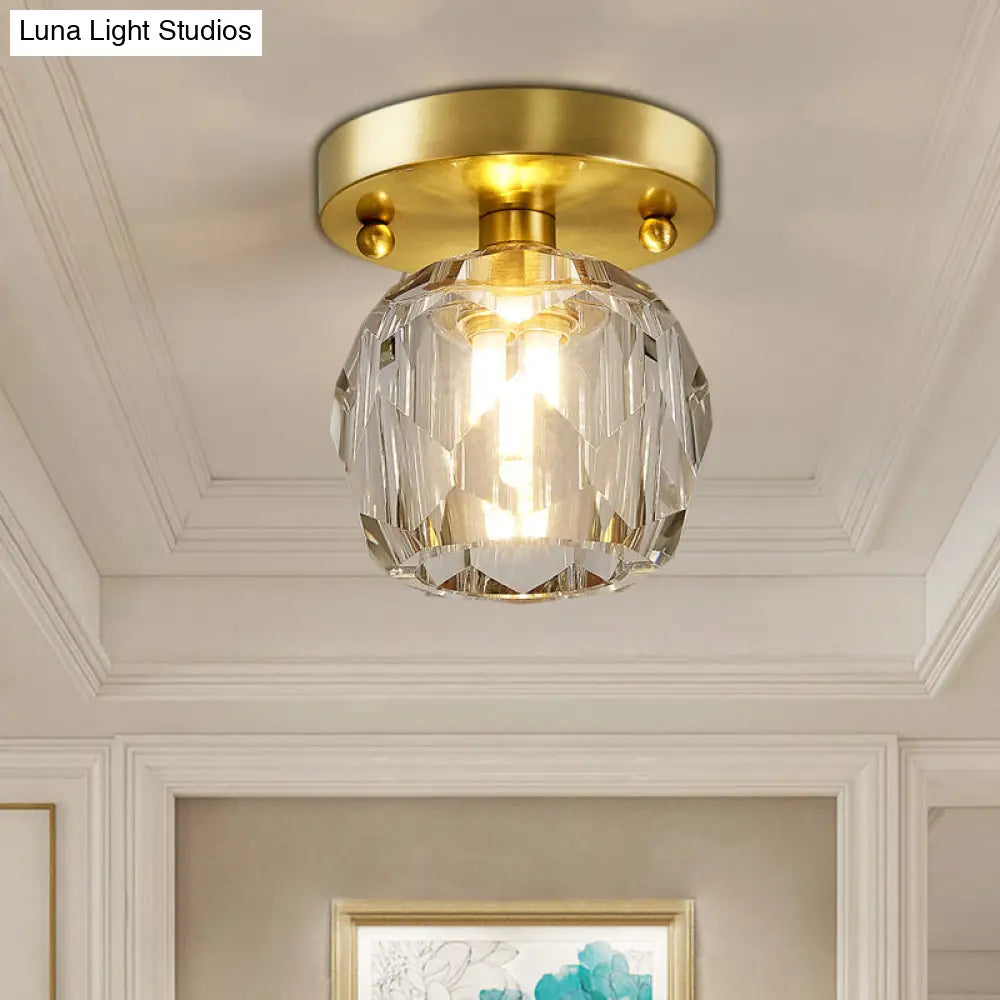 Modern Brass Ceiling Light With Faceted Crystal Globe Shade