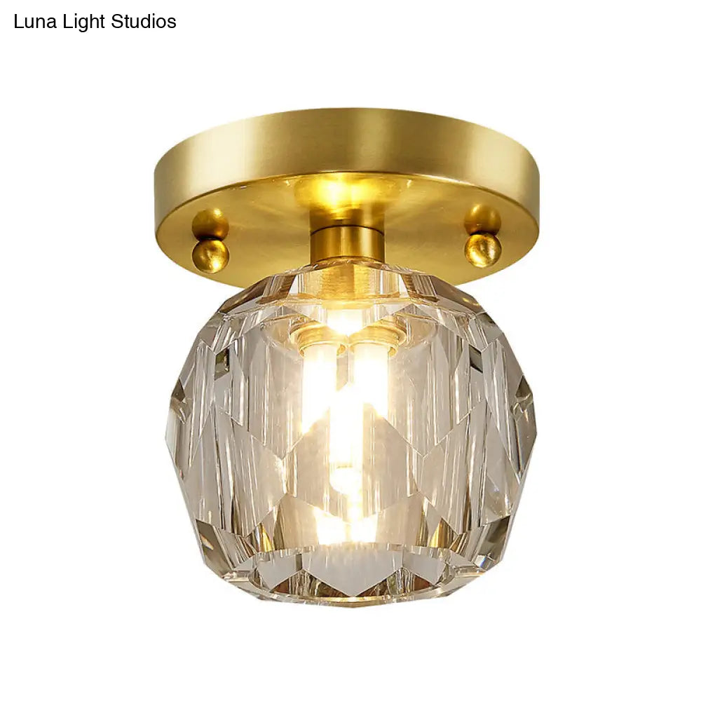 Modern Brass Ceiling Light With Faceted Crystal Globe Shade