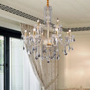 Modern Brass Chandelier Lamp With Curved Arm Beveled Crystal And 10 Bulbs For Living Room Pendant