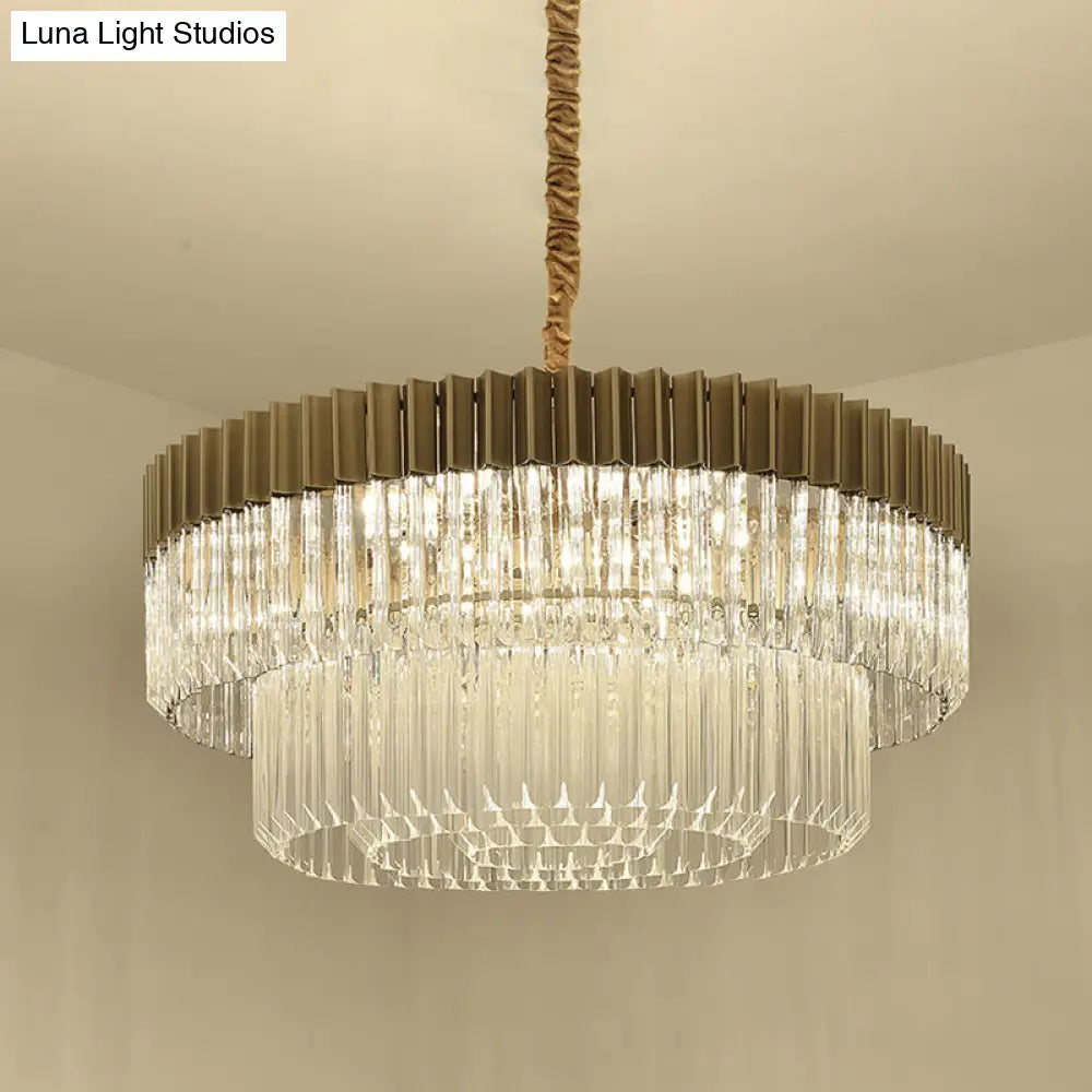 Modern Brass 6-Head Crystal Chandelier Pendant Light With 2 Tiers - Ideal For Living Room