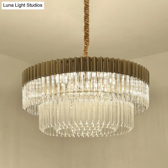 Modern Brass 6-Head Crystal Chandelier Pendant Light With 2 Tiers - Ideal For Living Room