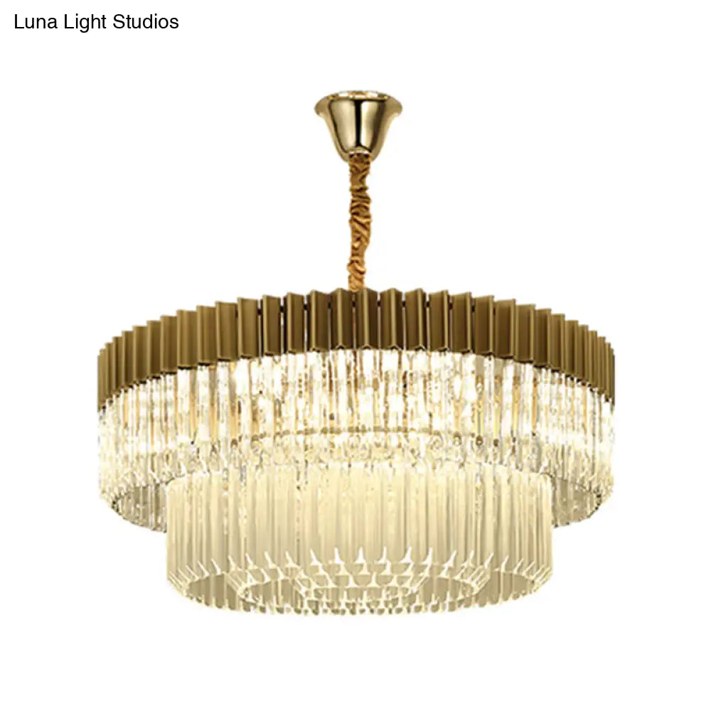 Modern Brass Chandelier Pendant Light With 6 Crystal Heads - 2 Tiers Living Room Décor