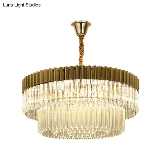Modern Brass Chandelier Pendant Light With 6 Crystal Heads - 2 Tiers Living Room Décor