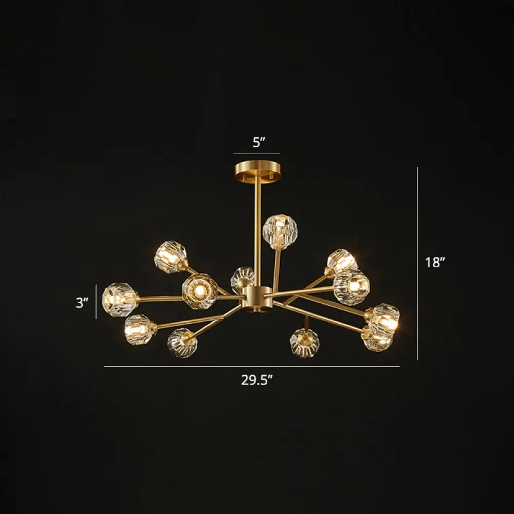 Modern Brass Chandelier With Crystal Ball Shade - Tree Branch Pendant Light 12 /