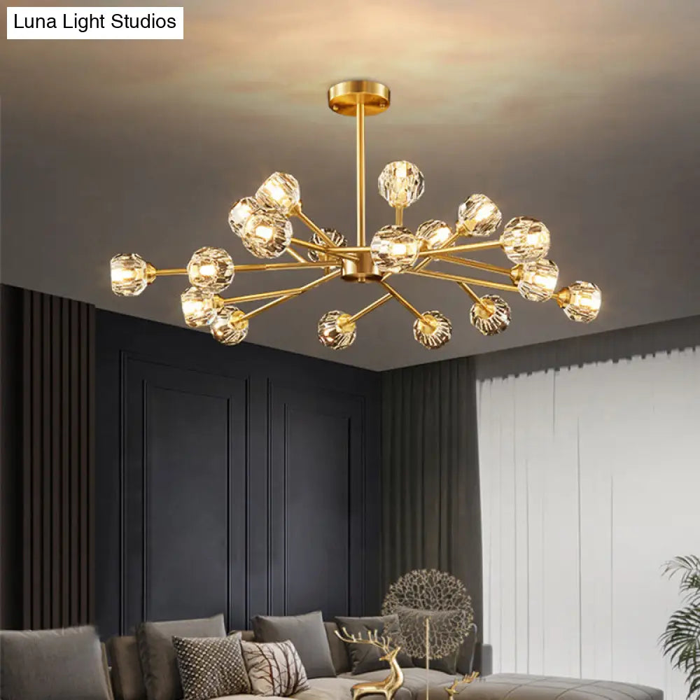 Postmodern Brass Tree Branch Chandelier With Crystal Ball Shade