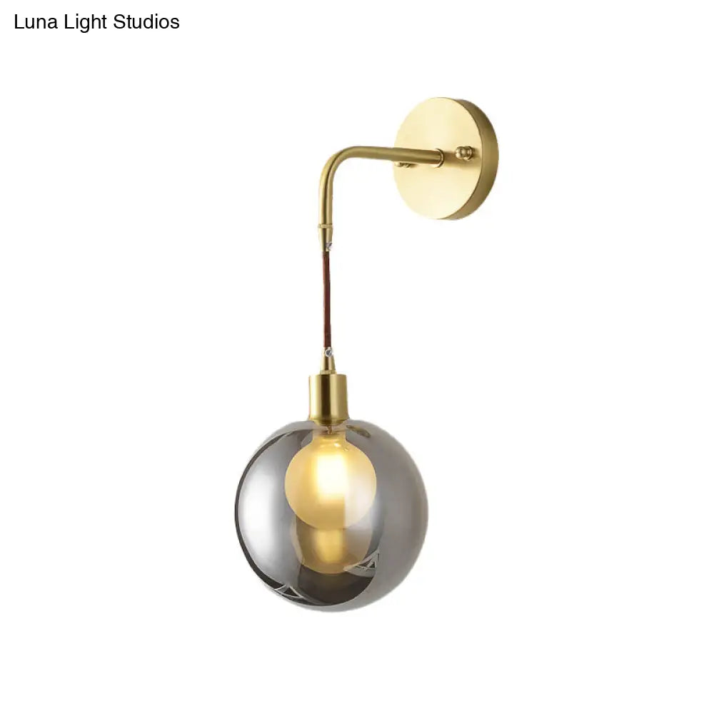 Modern Brass Corner Wall Light With Smoke Gray Glass Shade - 1 Fixture