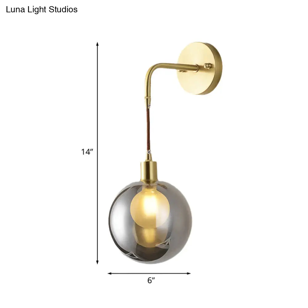 Modern Brass Corner Wall Light With Smoke Gray Glass Shade - 1 Fixture