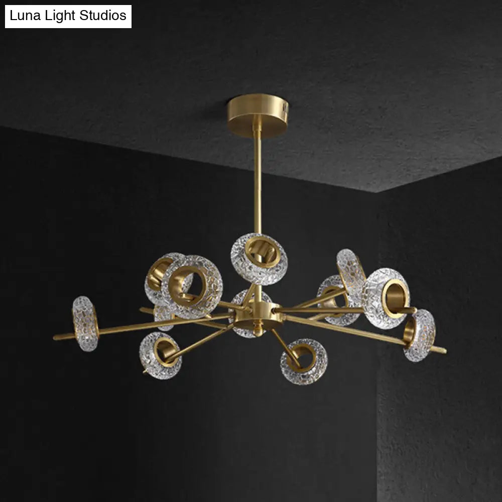 Post-Modern Crystal Hanging Pendant - Brass Carved Head Circlet Chandelier Light For Living Room