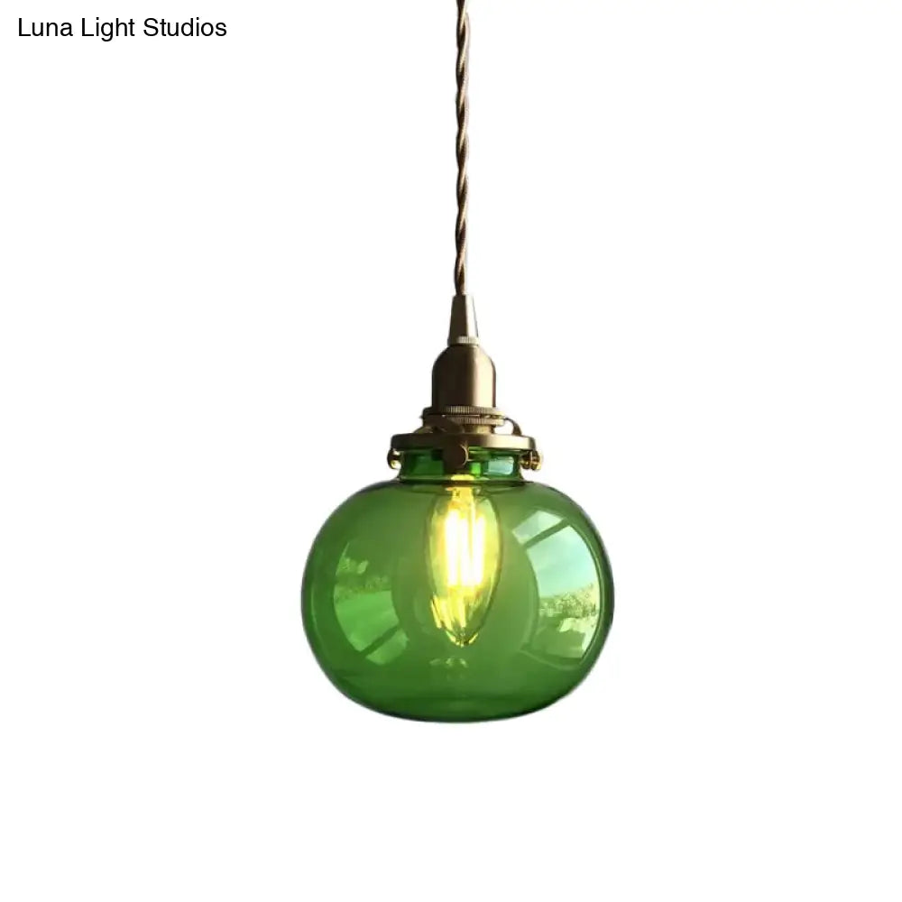 Modern Brass Pendant Light With Elliptical Blue/Clear/Green Glass Shade For Dining Room Ceiling