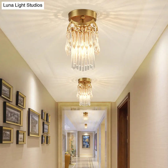 Modern Brass Finish Crystal Drip Semi-Flush Ceiling Lamp Fixture