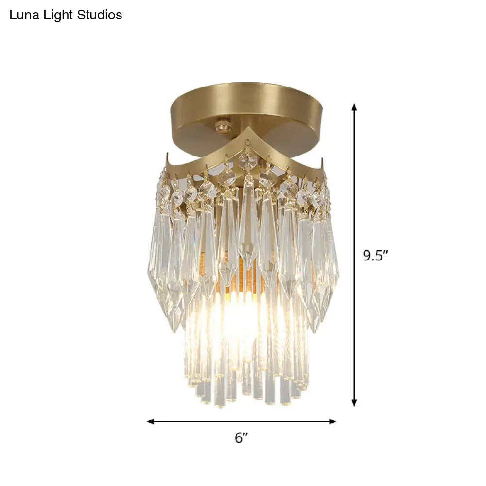 Modern Brass Finish Crystal Drip Semi-Flush Ceiling Lamp Fixture