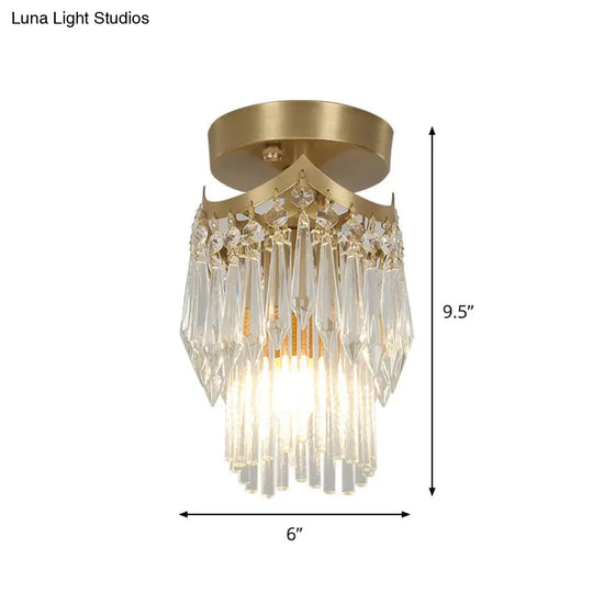 Modern Brass Finish Crystal Drip Semi-Flush Ceiling Lamp Fixture