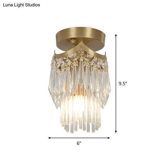 Modern Brass Finish Crystal Drip Semi - Flush Ceiling Lamp Fixture