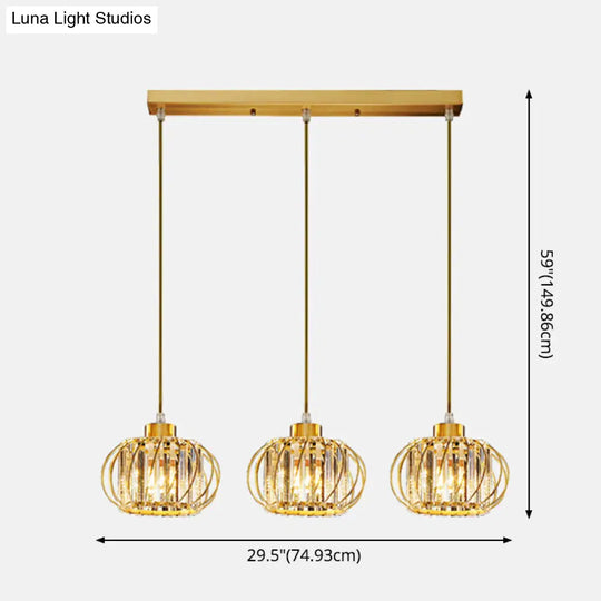 Modern Brass Globe Pendant Light With Crystal Accents Stylish Ceiling Lantern For Dining Area