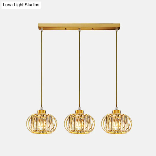 Modern Brass Globe Pendant Light With Crystal Accents Stylish Ceiling Lantern For Dining Area 3 /