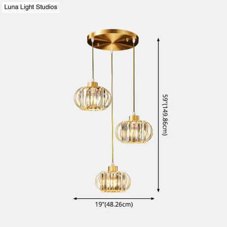 Modern Brass Globe Pendant Light With Crystal Hanging For Dining Area