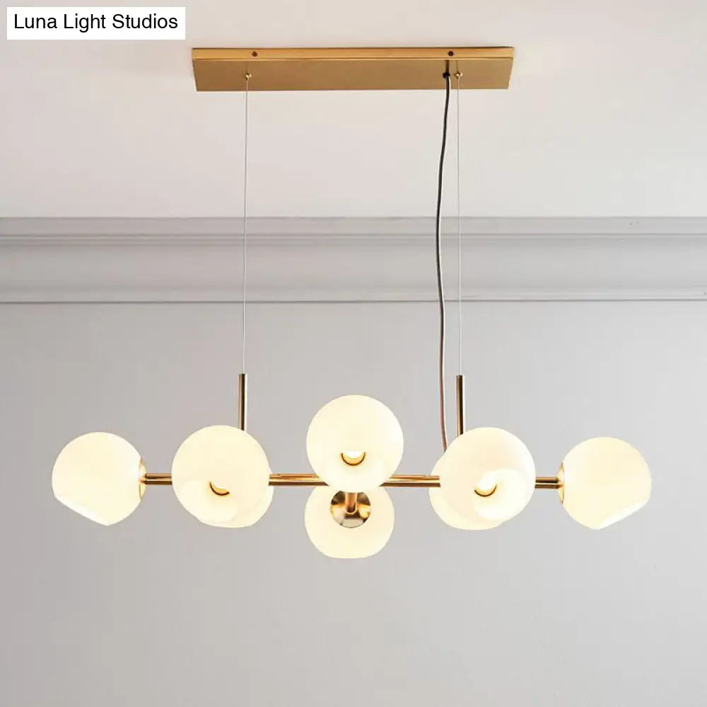 Modern Brass Island Light With Dome Glass Shades - 8-Light Dining Room Suspension Lighting Cream
