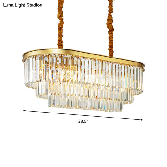 Modern Brass Island Pendant Light With Oval Crystal Shade - 8-Light Dining Room Hanging Lamp Kit
