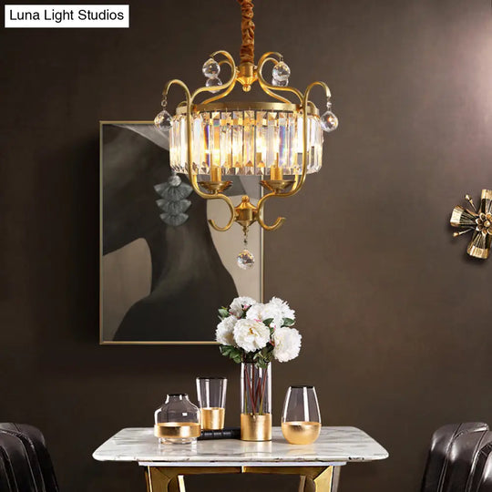 Modern Brass Lantern Chandelier With Crystal Rods - 4 Lights Hanging Light